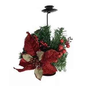 Enfeite Decorativo Ramo Com Flor & Frutas<BR>- Verde & Vermelho<BR>- 22,5cm<BR>- Niazitex