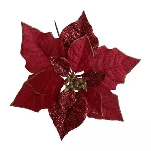 Enfeite Decorativo Flor Turim<BR>- Vermelho<BR>- 22cm<BR>- Niazitex