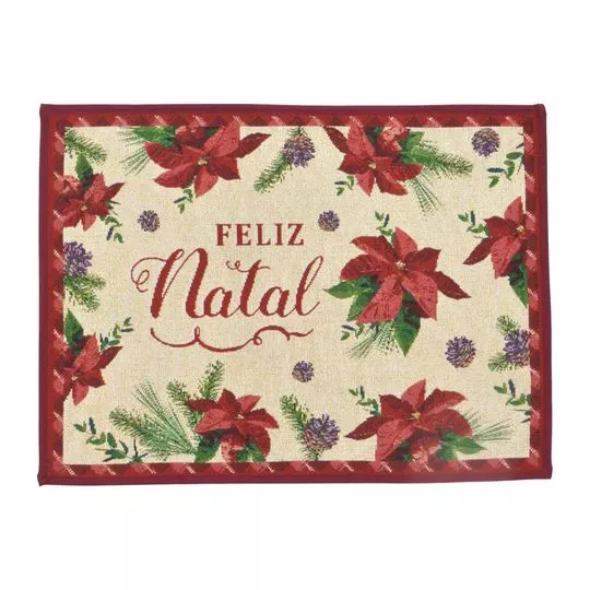 Tapete Feliz Natal- Bege & Vermelho- 68,5x49cm- Mabruk