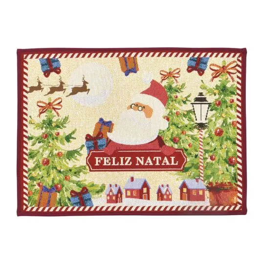 Tapete Feliz Natal- Bege & Vermelho- 68,5x49cm- Mabruk