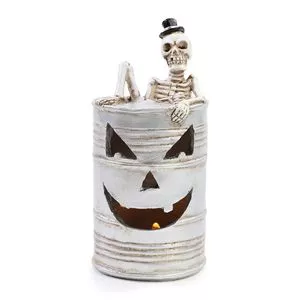 Caveira Decorativa Jack Com LED<BR>- Off White & Preta<BR>- Cromus