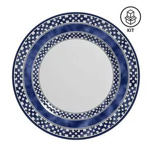 Jogo De Pratos Para Sobremesa Capri<BR>- Branco & Azul<BR>- 6Pçs<BR>- 195ml<BR>- Alleanza Ceramica