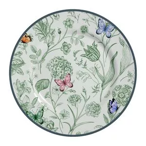 Sousplat Campestre<BR>- Branco & Verde<BR>- Ø35cm<BR>- Alleanza Ceramica