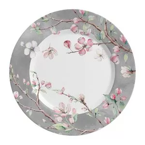 Sousplat Sakura By Kika Sato<BR>- Branco & Cinza<BR>- Ø35cm<BR>- Alleanza Ceramica