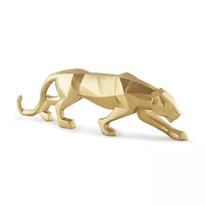 Escultura Leopardo Metalizado<BR>- Dourada<BR>- 13,5x45,5x7cm<BR>- Mart