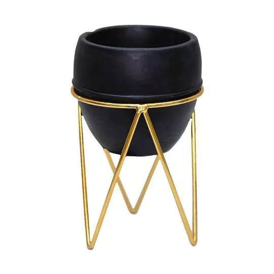 Cachepot Com Suporte- Preto & Dourado- 13xØ8cm- Br Continental