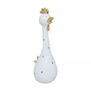 Galinha Decorativa<BR>- Branco & Dourada<BR>- 24x7x10cm<BR>- Br Continental