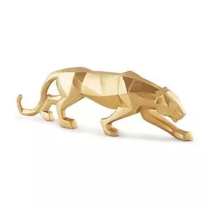 Escultura Leopardo Geométrico<BR>- Dourada<BR>- 18x61x9,5cm<BR>- Mart