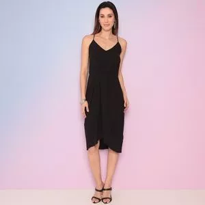 Vestido Midi Com Pregas<BR>- Preto