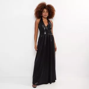 Vestido Longo Metalizado<BR>- Preto