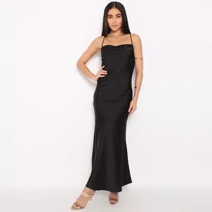 Vestido Longo Em Drapeado<BR>- Preto