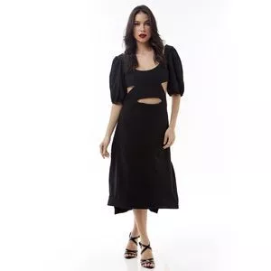 Vestido Midi Com Vazados<BR>- Preto