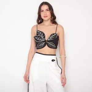 Cropped Folhagens<BR>- Preto & Branco