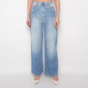 Calça Jeans Wide Leg<BR>- Azul Claro