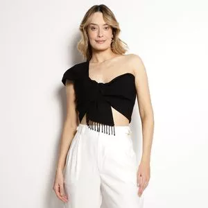 Cropped Ombro Único Liso<BR>- Preto