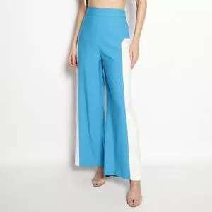 Calça Reta Com Recortes<BR>- Azul & Branca