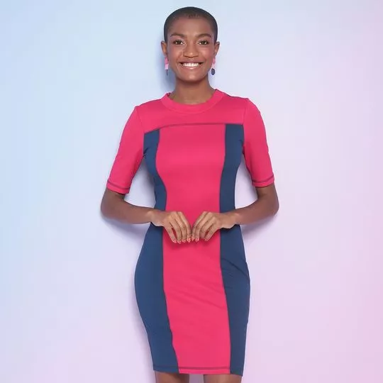 Vestido Curto Com Recortes- Pink & Azul- Colcci