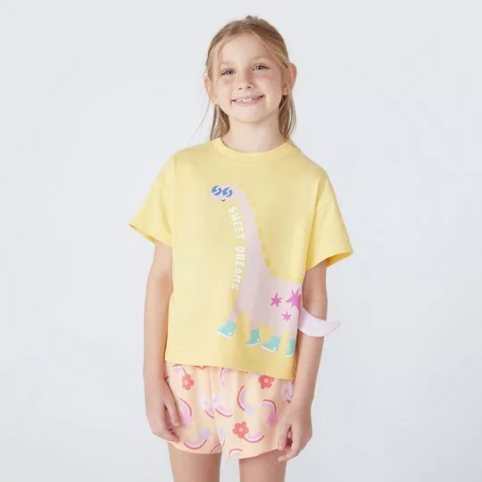 Pijama Dinossauro- Amarelo & Laranja Claro- Hering Kids