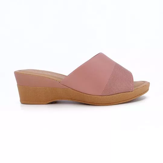 Tamanco Anabela Em Couro- Rosa- Salto: 6cm- Usaflex