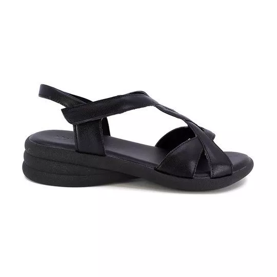 Sandália Em Couro- Preta- Salto: 4cm- Usaflex