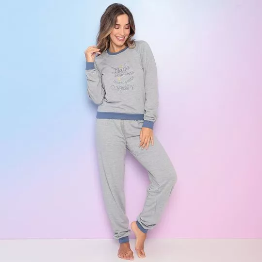 Pijama Com Inscrições- Cinza & Azul- Lupo