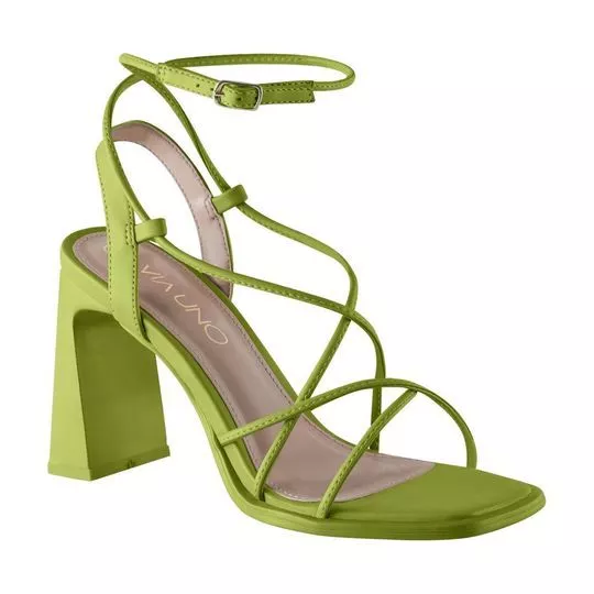 Sandália Com Tiras Cruzadas- Verde Limão- Salto: 9,5cm