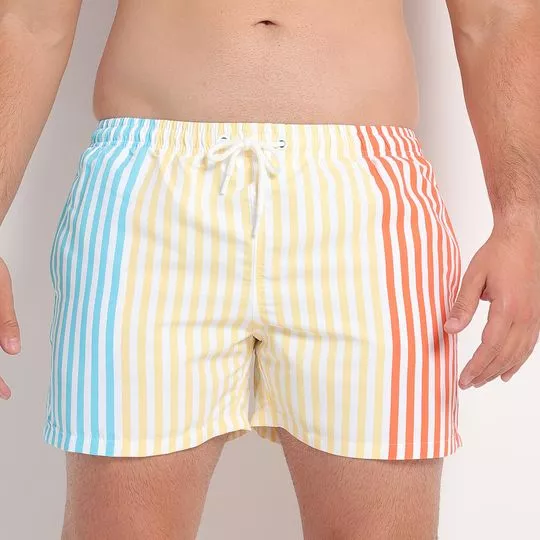 Short Listrado- Off White & Amarelo