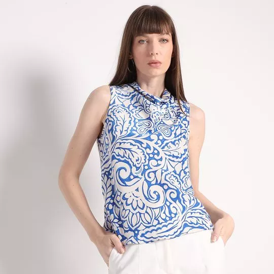 Blusa Abstrata- Branca & Azul