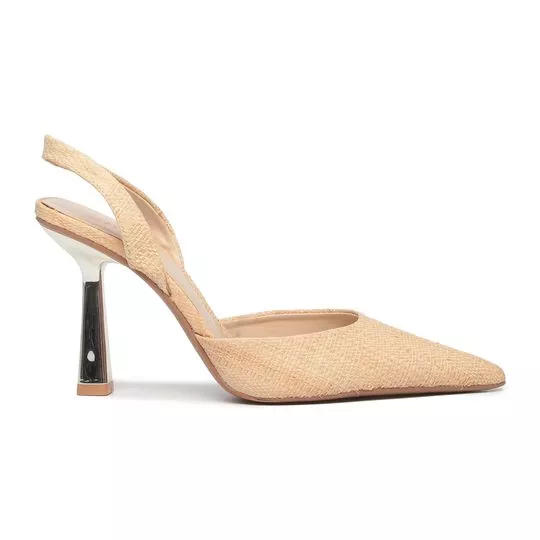 Slingback Em Palha- Bege & Dourado