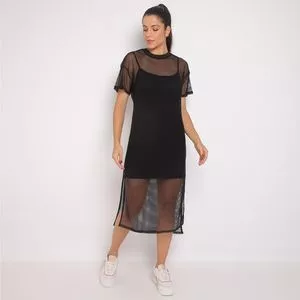 Vestido Midi Em Tela<BR>- Preto