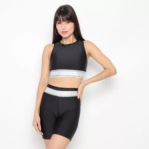 Conjunto De Top & Short Biker Com Recortes<BR>- Preto