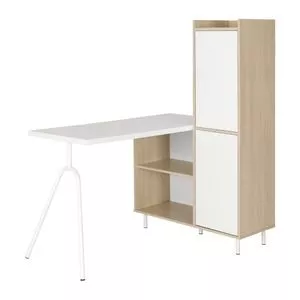 Mesa Para Computador Com Armário Roma<BR>- Bege & Branca<BR>- 135,5x54,6x26,1cm