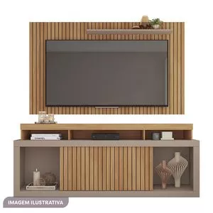 Rack Com Painel Para Tv New Oscar<BR>- Bege & Cinza<BR>- 174x180x39,5cm