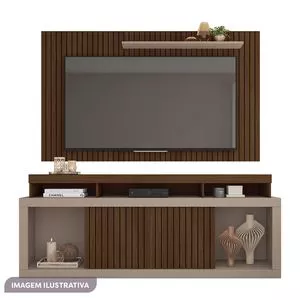 Rack Com Painel Para Tv New Oscar<BR>- Marrom & Cinza<BR>- 174x180x39,5cm