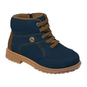 Bota Com Recortes<BR>- Azul Marinho & Bege