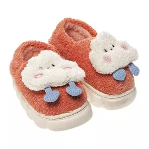 Pantufa Nuvem<BR>- Laranja & Off White