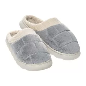 Pantufa Em Pelúcia<BR>- Azul Claro & Off White