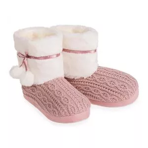 Pantufa Bota Em Tricô<BR>- Rosê & Branca