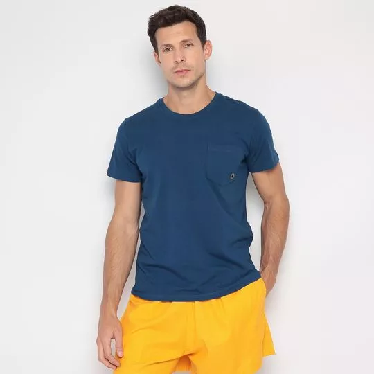 Camiseta Com Bolso- Azul Marinho