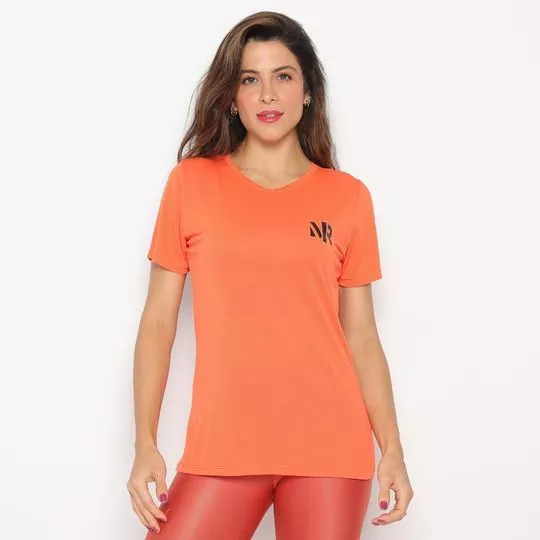 Camiseta Com Logo- Laranja & Preta