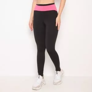 Legging Com Recortes<BR>- Preta & Pink<BR>- Patra