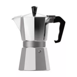 Cafeteira Italiana Com Relevo<BR>- Prateada & Preta<BR>- 300ml<BR>- Lyor