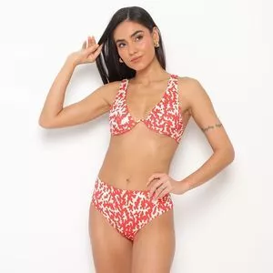 Biquíni Top Com Sunquíni<BR>- Vermelho & Off White<BR>- MARIA VALENTINA