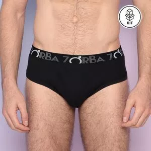 Kit De Cuecas Slip Com Logo<BR>- Preto & Cinza<BR>- 6Pçs