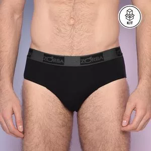 Kit De Cuecas Slip Com Logo<BR>- Preto & Cinza Escuro<BR>- 6Pçs