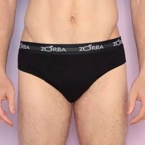 Cueca Slip Zorba®<BR>- Preta & Cinza