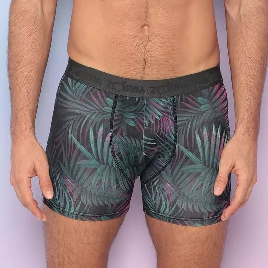 Cueca Boxer Folhagens- Cinza Escuro & Verde