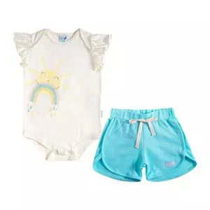 Conjunto De Body Sol & Short<BR>- Off White & Azul Claro