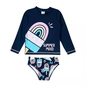 Conjunto De Camiseta & Calcinha Boneca Picolés<BR>- Azul Marinho & Rosa Claro