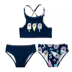 Conjunto De Top Sorvetinho & Calcinhas Boneca<BR>- Azul Marinho & Rosa Claro